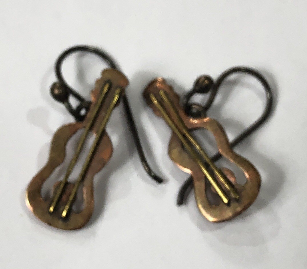 Guitar Earrings Dangle Copper Artisan – .75 inch