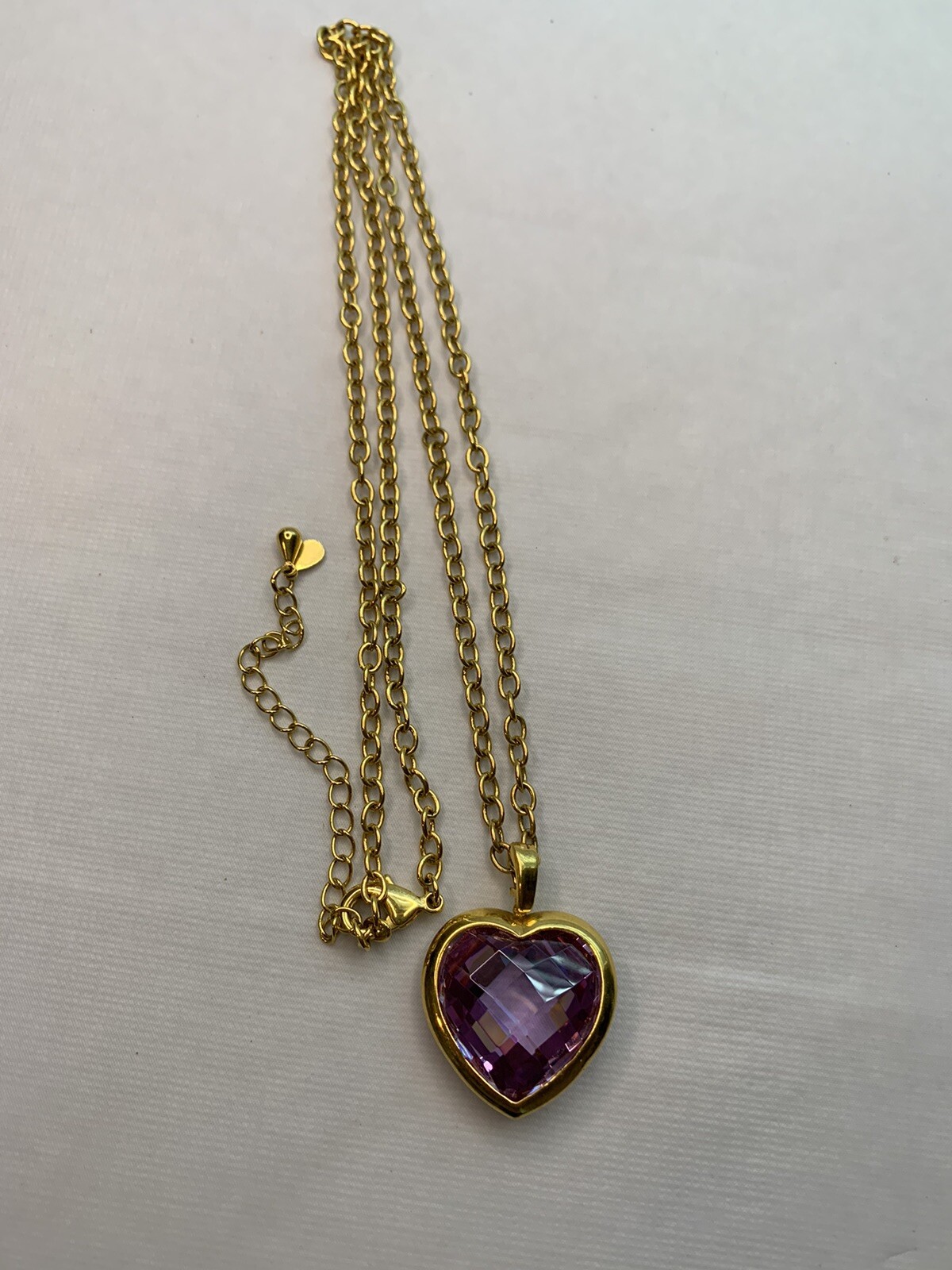 26 inch Necklace with purple heart pendant with extender signed is china
