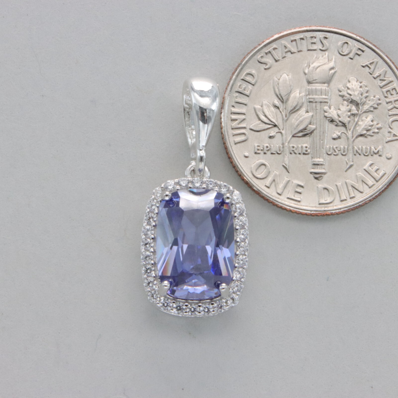 Square / Rectangle Blue TANZANITE CZ Pendant 925 STERLING SILVER Necklace #99e