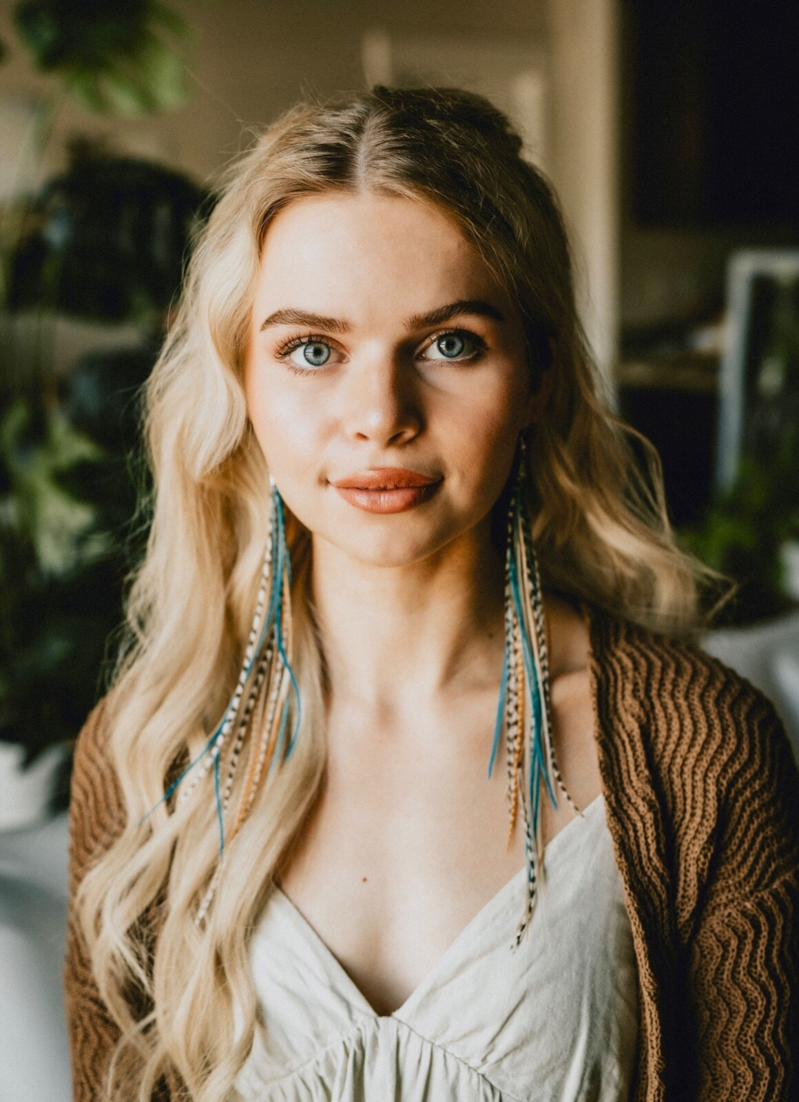 Custom Owlita Inspired Turquoise & Grizzly Long Feather Earrings