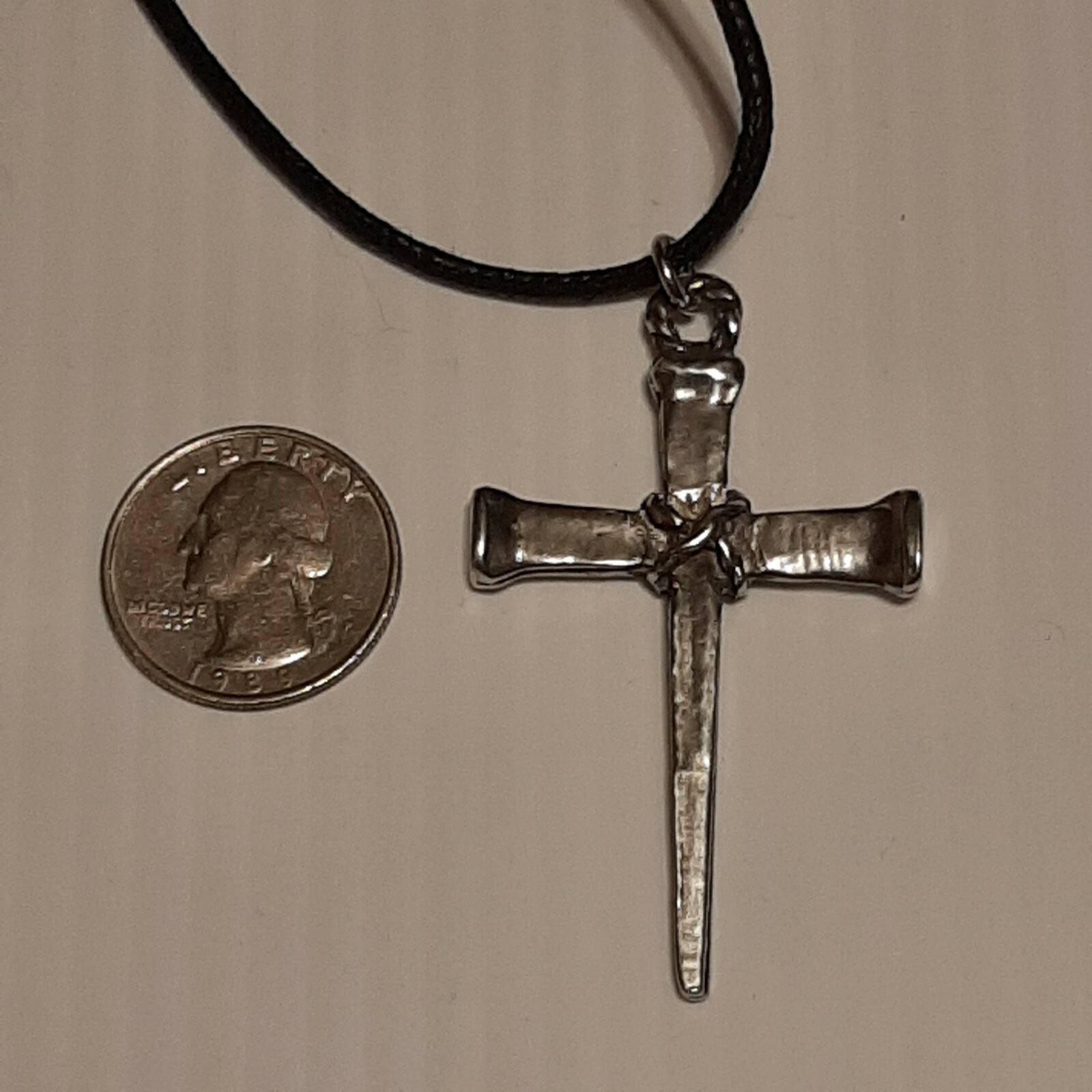 NAIL CROSS Pewter Pendant Charm / 26″ Adjustable Necklace U.S.A.