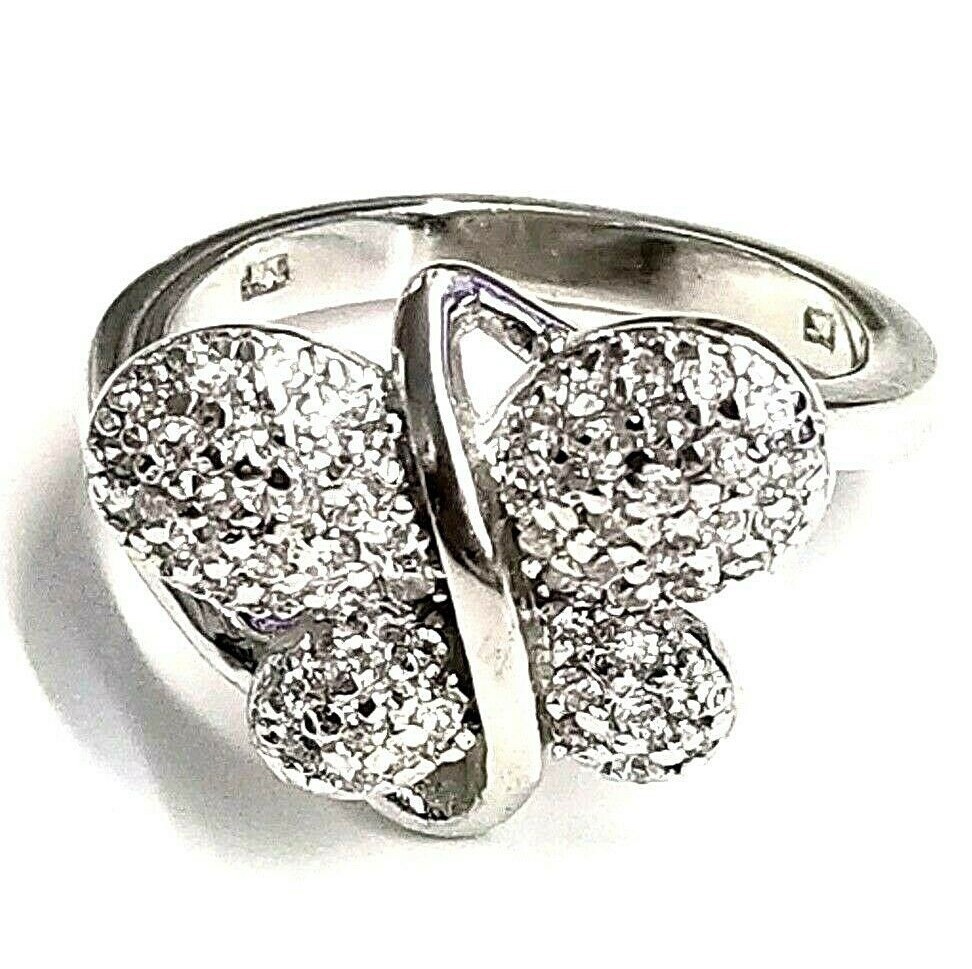 (SIZE 6,7,8,9) Glittering BUTTERFLY RING White CZ Stones .925 STERLING SILVER