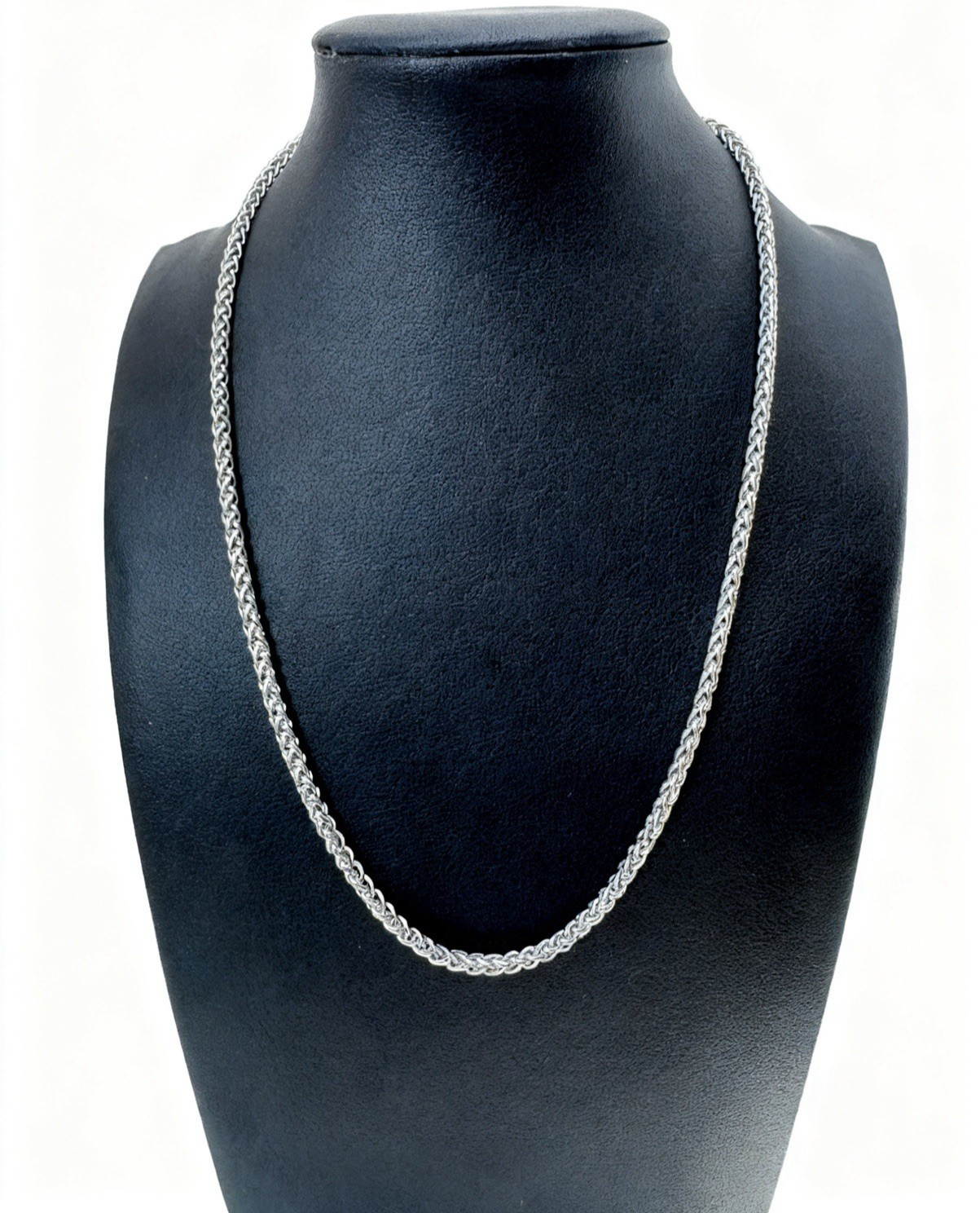 3mm Wheat Chain 18 Inch Silver Tone Woven Bold Unisex Minimalist Necklace