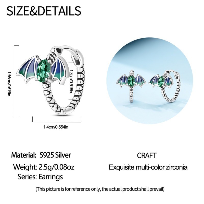 PANDACH Sterling Silver Mini Glow Pterodactyl Hoop Earrings for Women Men Gifts