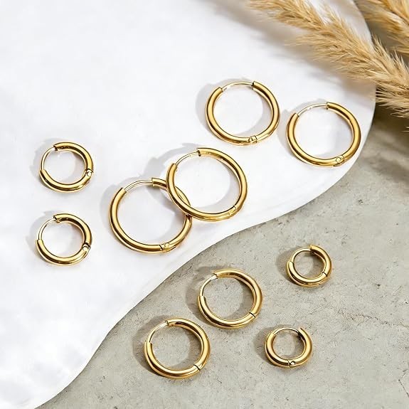5 Pairs Small Gold Silver Huggie Hoop Earrings Set for Women, 316L Surgical 14K