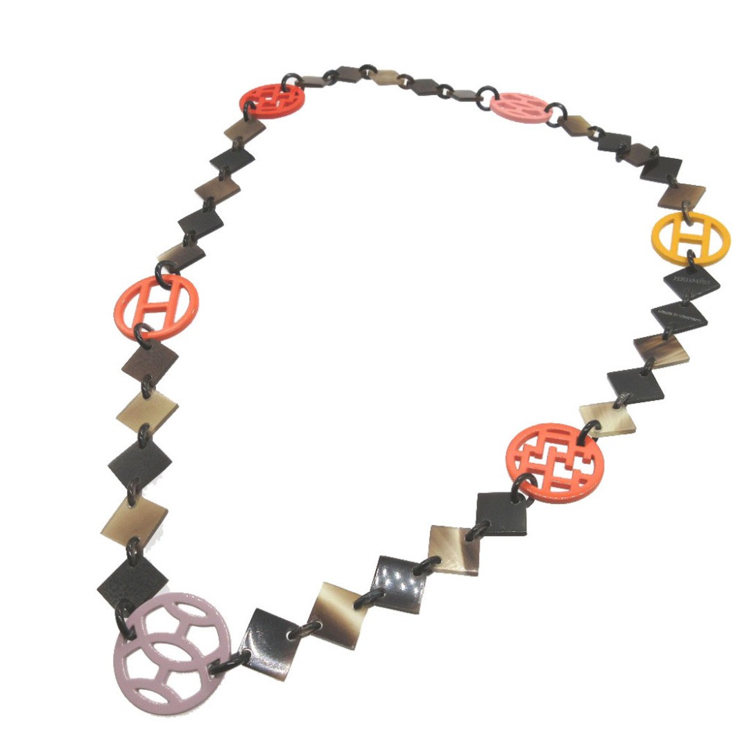 Good Condition Hermes Diva Buffalo Horn Brown Tea Multicolor Necklace