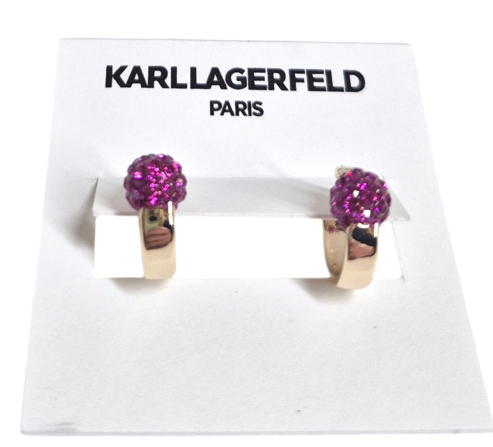 Karl Lagerfeld Small Pave Fireball Huggie Hoop Earrings Pink Gold Plated New