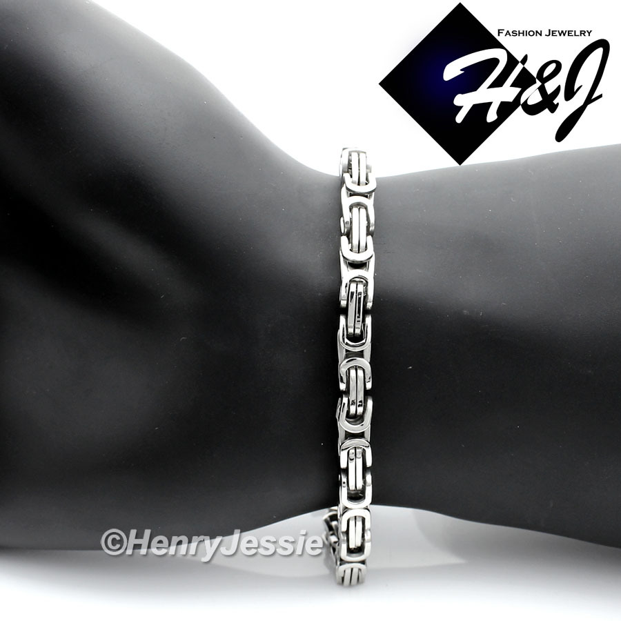 7″-11″MEN Stainless Steel 4mm/6mm/9mm Silver Byzantine Box Link Chain Bracelet