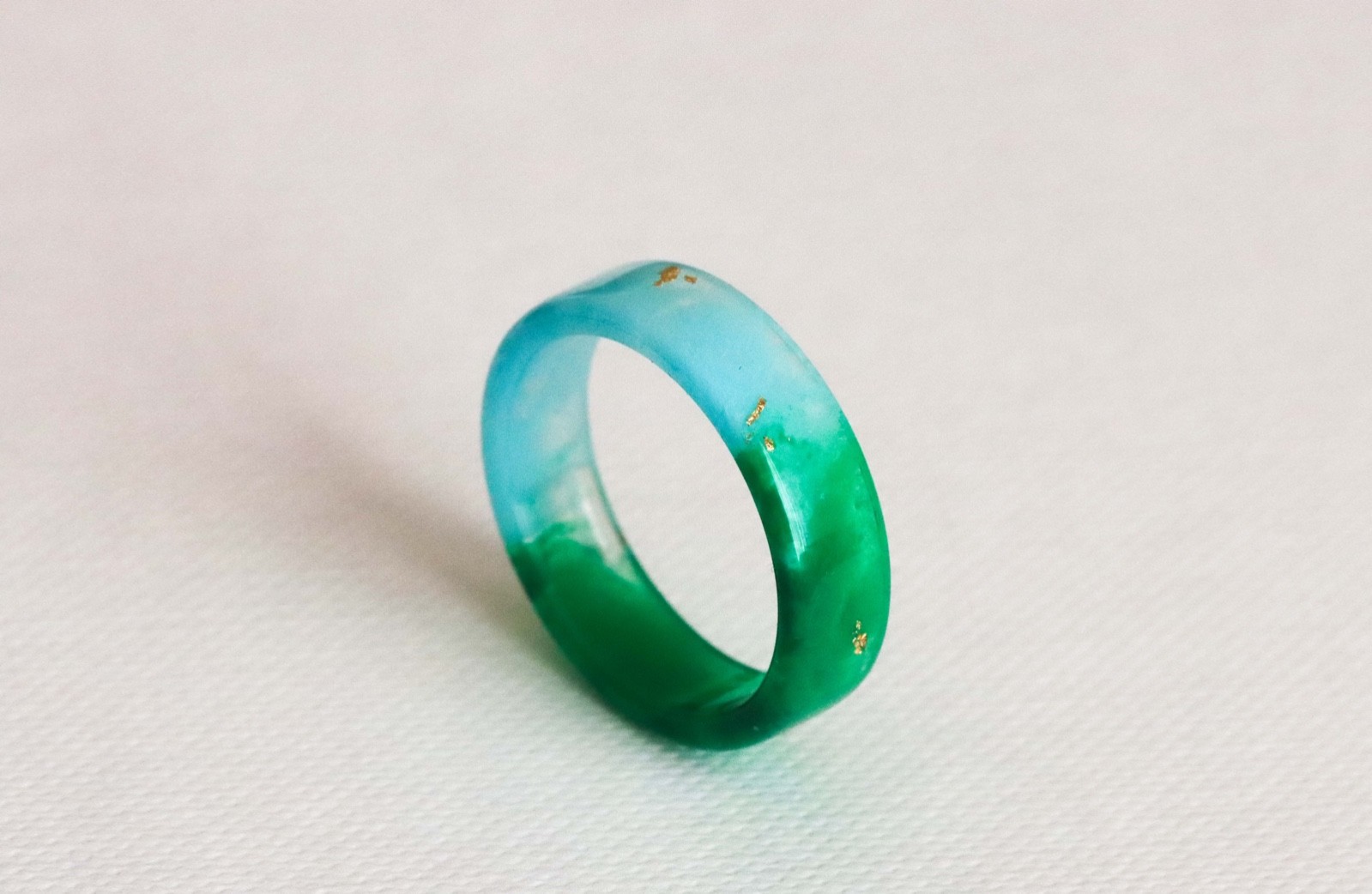 Green Blue Resin Ring Ombre Band Two Tone Minimal Jewelry Gift for Her