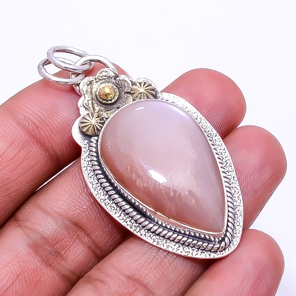 Moonstone -Sri Lanka Oxidised Two Tone 925 Sterling Silver Pendant 2.11″ P2