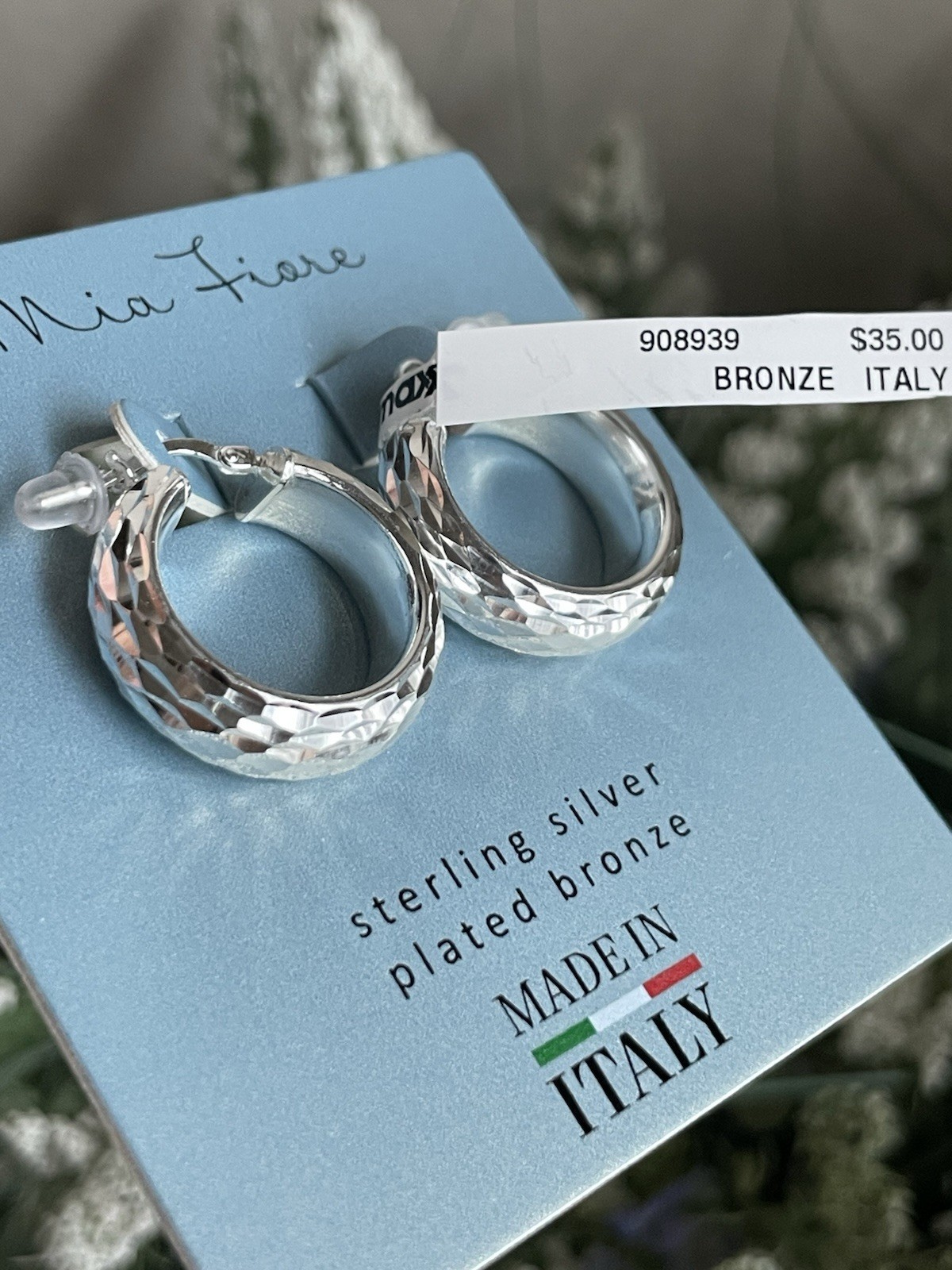 Sterling Silver Plated Bronze Hoop Earrings By Mia Fiore Brand New 1in