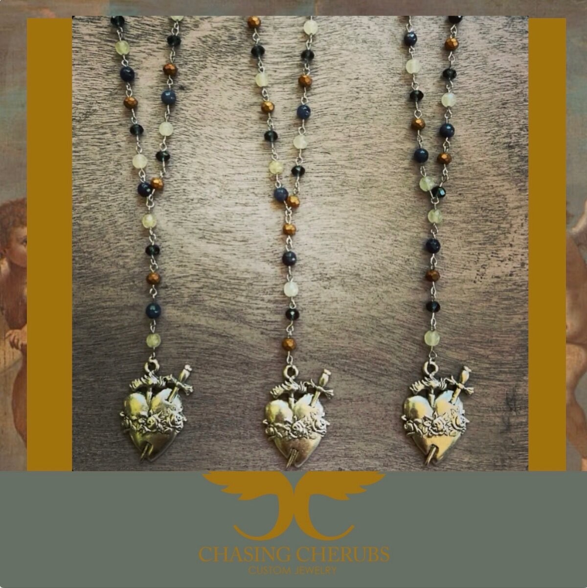 Virgin Saints & Angels VSA Inspired Necklace Milagro Sacred Heart Santos Rosary