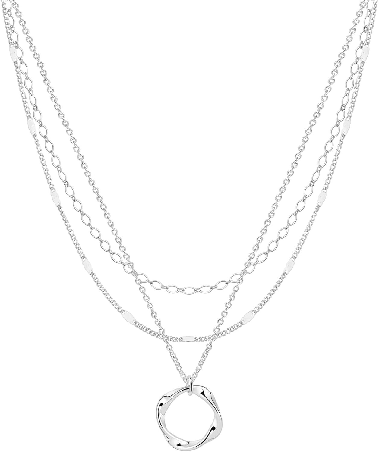 Layered Silver Necklaces for Women, Sterling Silver Stackable Stack Choker Neckl