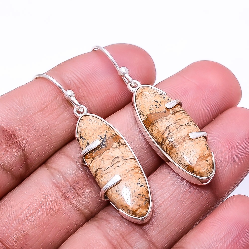Natural Picture Jasper 925 Sterling Silver Earring 1.72″ E74, Christmas Gift
