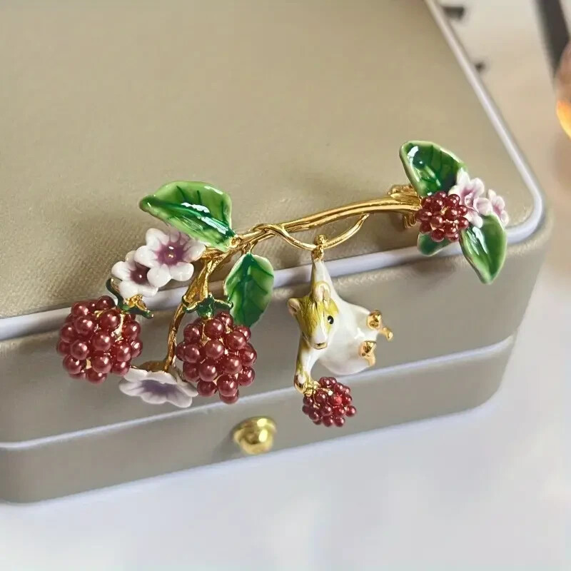 Adorable Chipmunk Cranberry Enamel Brooch Pin Badge Fashionable