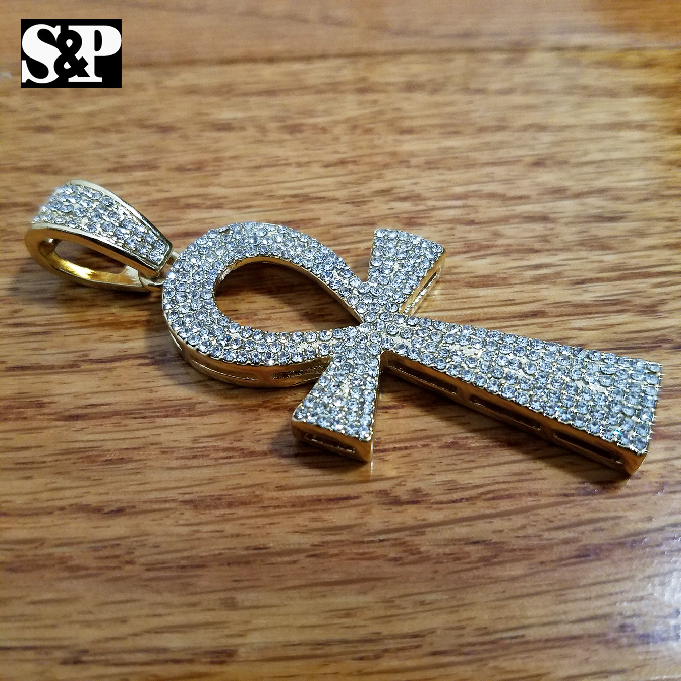 New Hip Hop Ankh Pendant 18″ Full Iced 1 ROW Cubic Zirconia Tennis Choker Chain