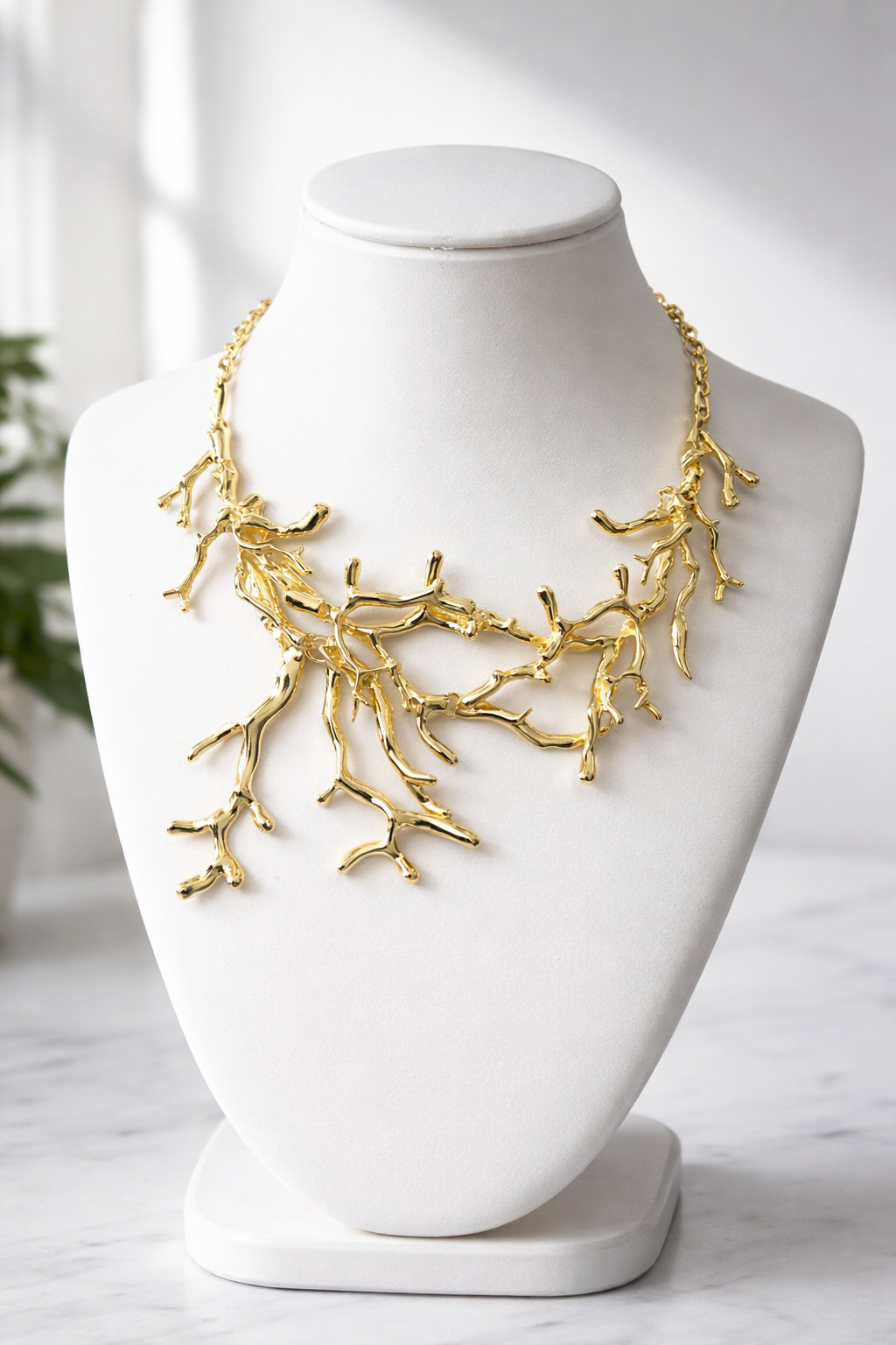Luxury Gold Coral Branch Necklace Bold Statement Necklace