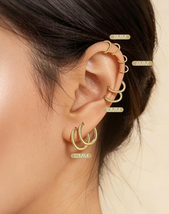 Small Huggie Hoop Earrings for Women Men, 4 Pairs Silver 14K Gold Plated 316L Su