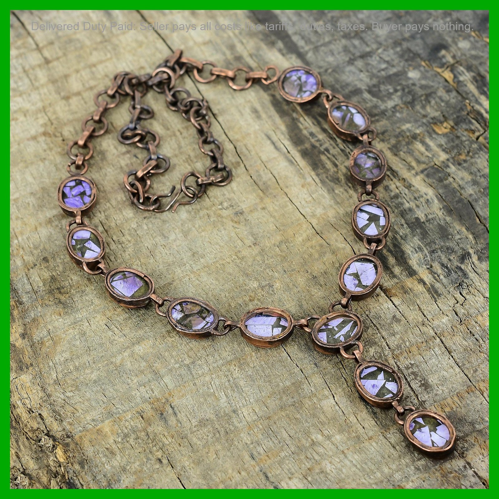 Oval Natural Copper Charoite Copper Electroformed Trendy Chain Necklace Jewelry