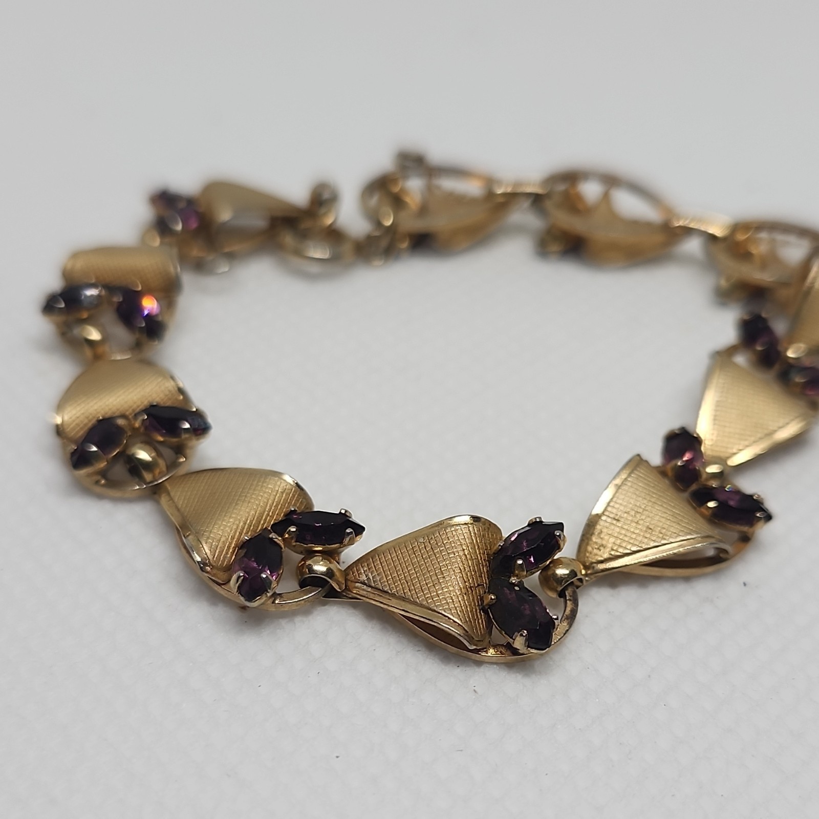 DCE 1/20 14KT Gold Filled Link Braclet W/ Amethyst Accents Lobster Clasp