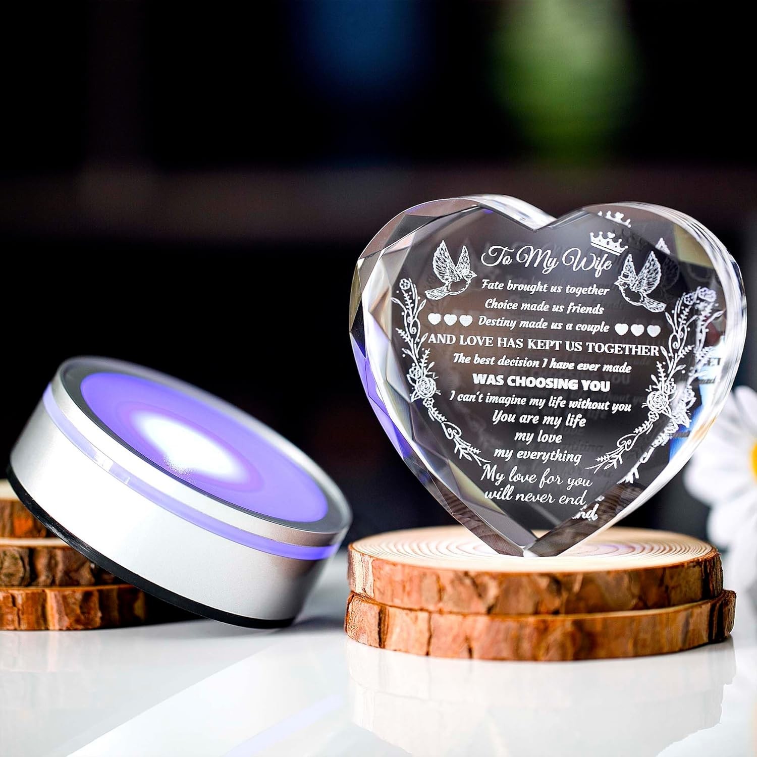 Gifts for Wife Crystal with Colorful LED Base, Anniversary Birthday Gifts for Wo