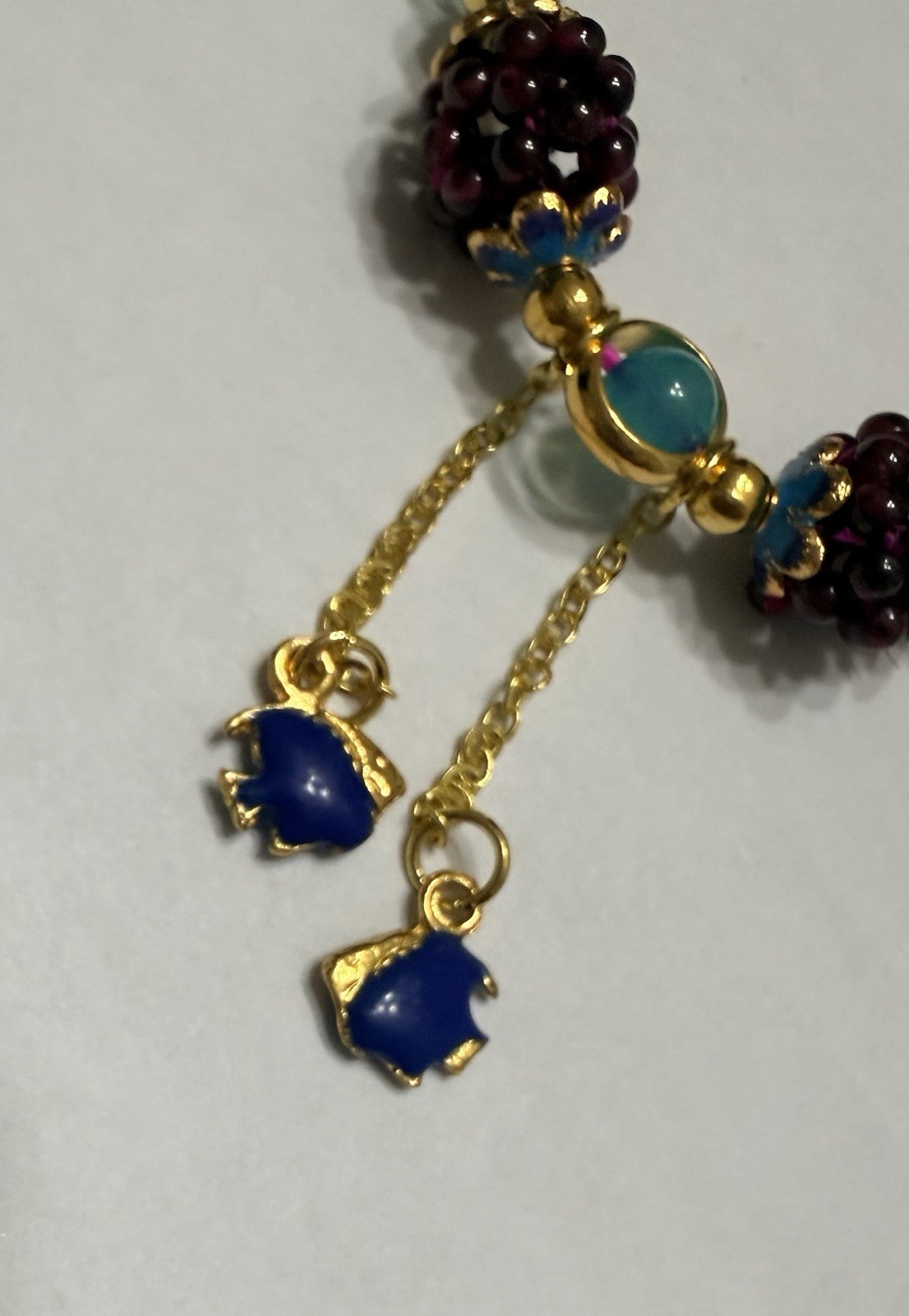 Artisan, Gold Tone, Berry Cluster, and Turquoise beaded stretchy bracelet