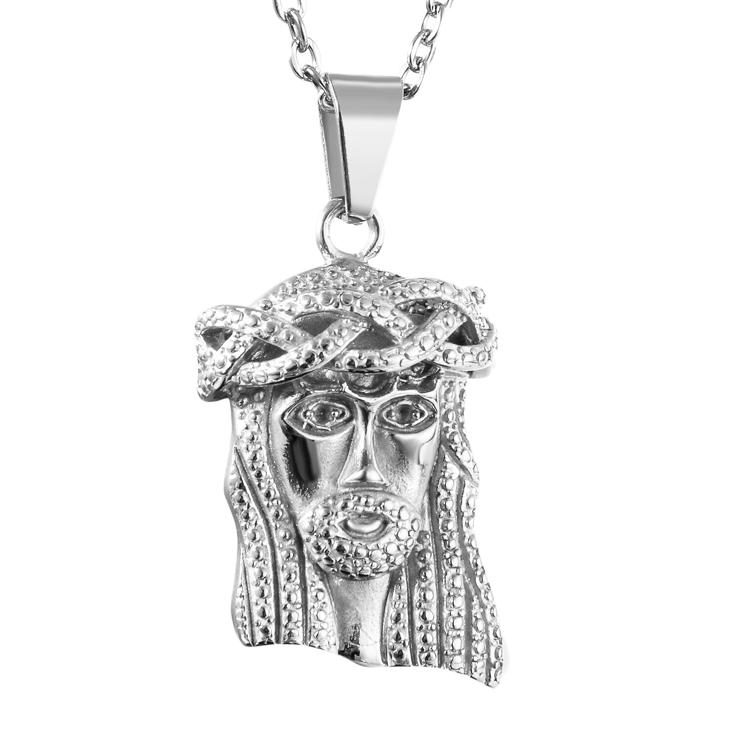 Hip Hop Silver Gold Men’s Stainless Steel Jesus Piece Necklace Pendant Chain 22′