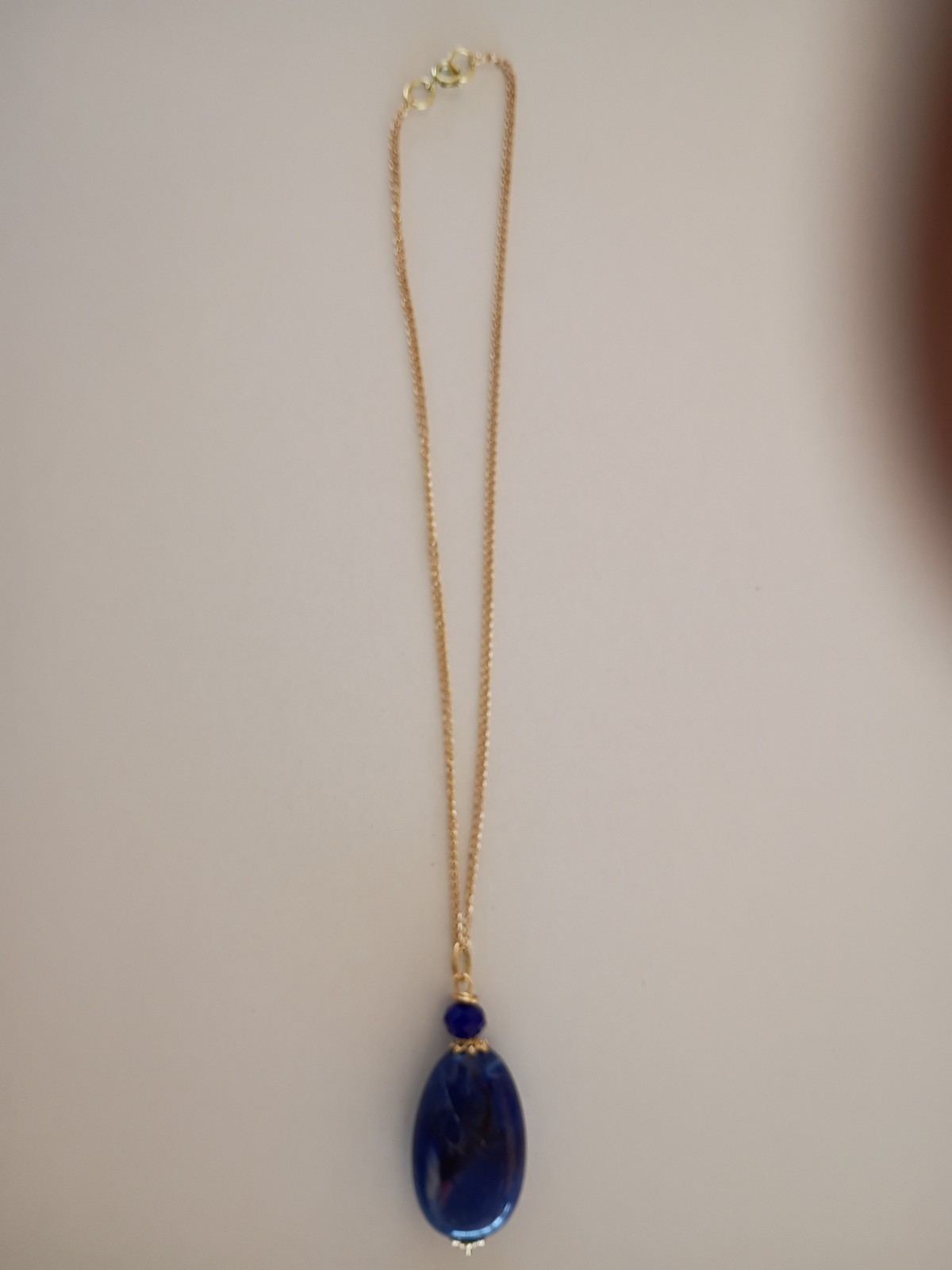 Gold chain Necklace with Blue Charm Oval Stone Pendant