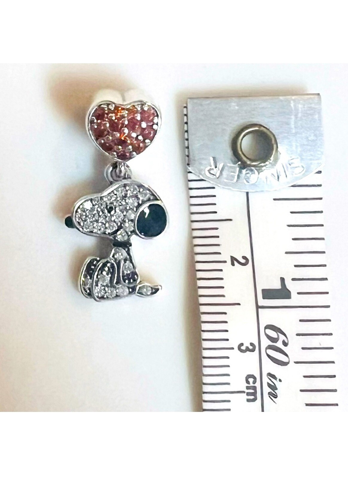 Peanuts SNOOPY Heart S925 Sterling Silver & Rhinestone Charm With Gift Box