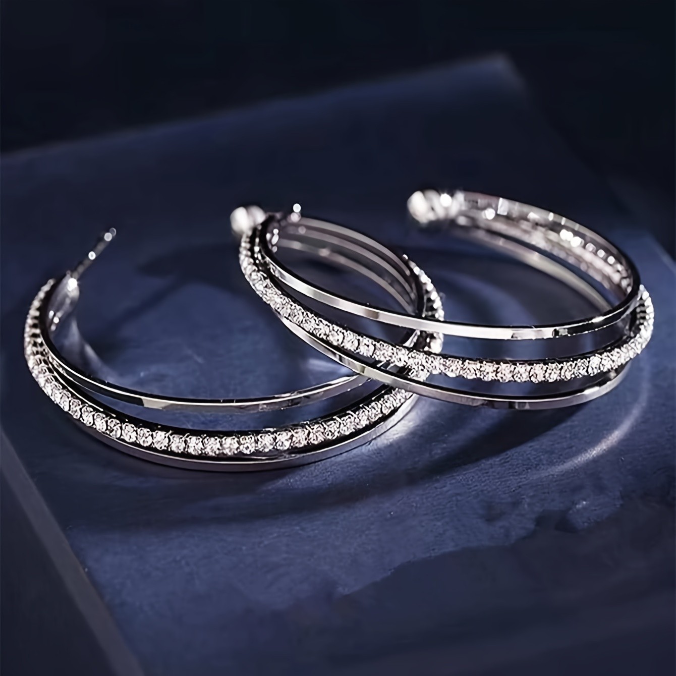 Women’s Layered CZ Hoop Earrings Sparkling Crystal Earrings for Daily Party Wear