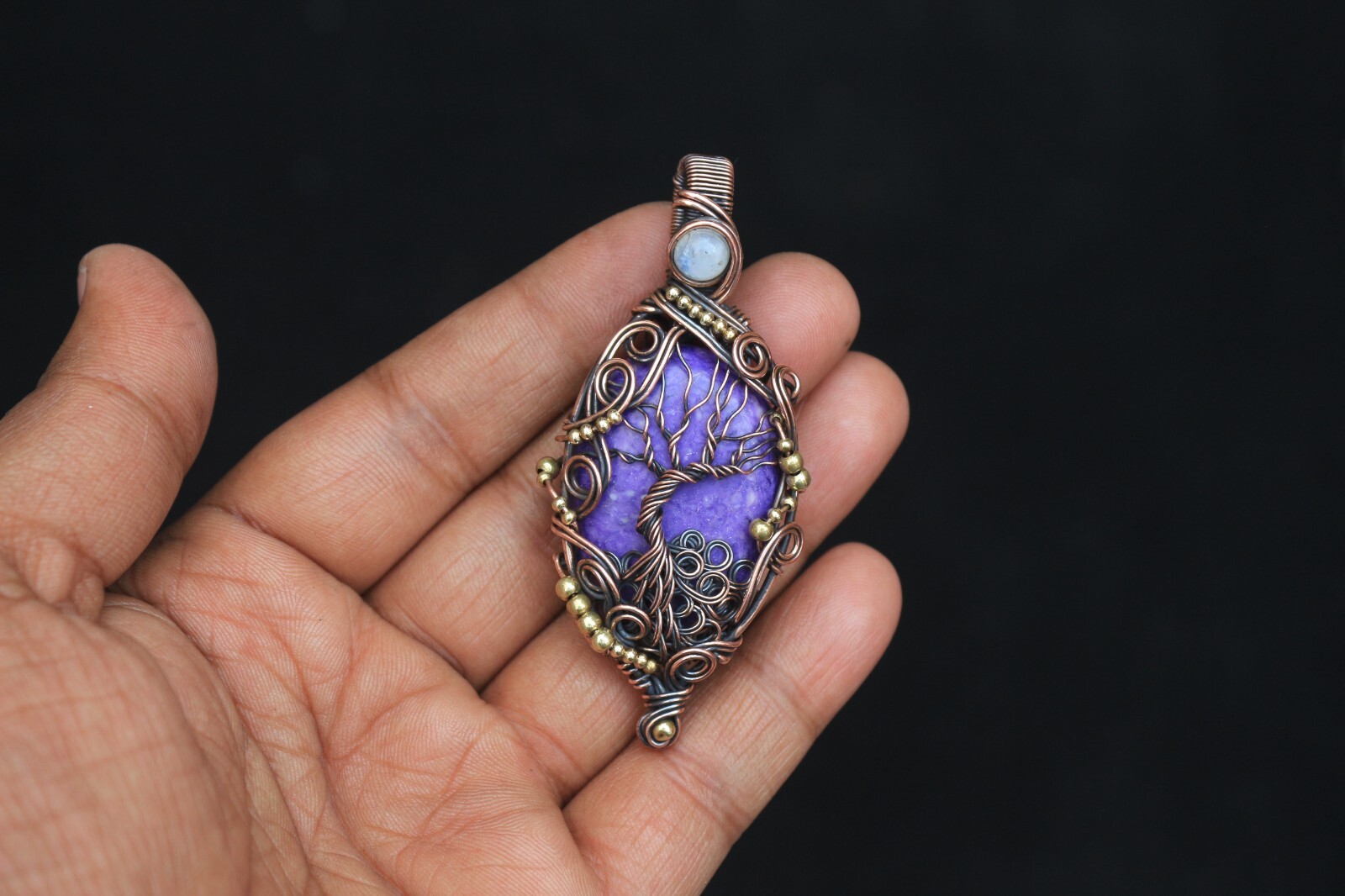 Tree Of Life Copper Wire Wrap Jewelry Purple Charoite Boho Pendant NK665