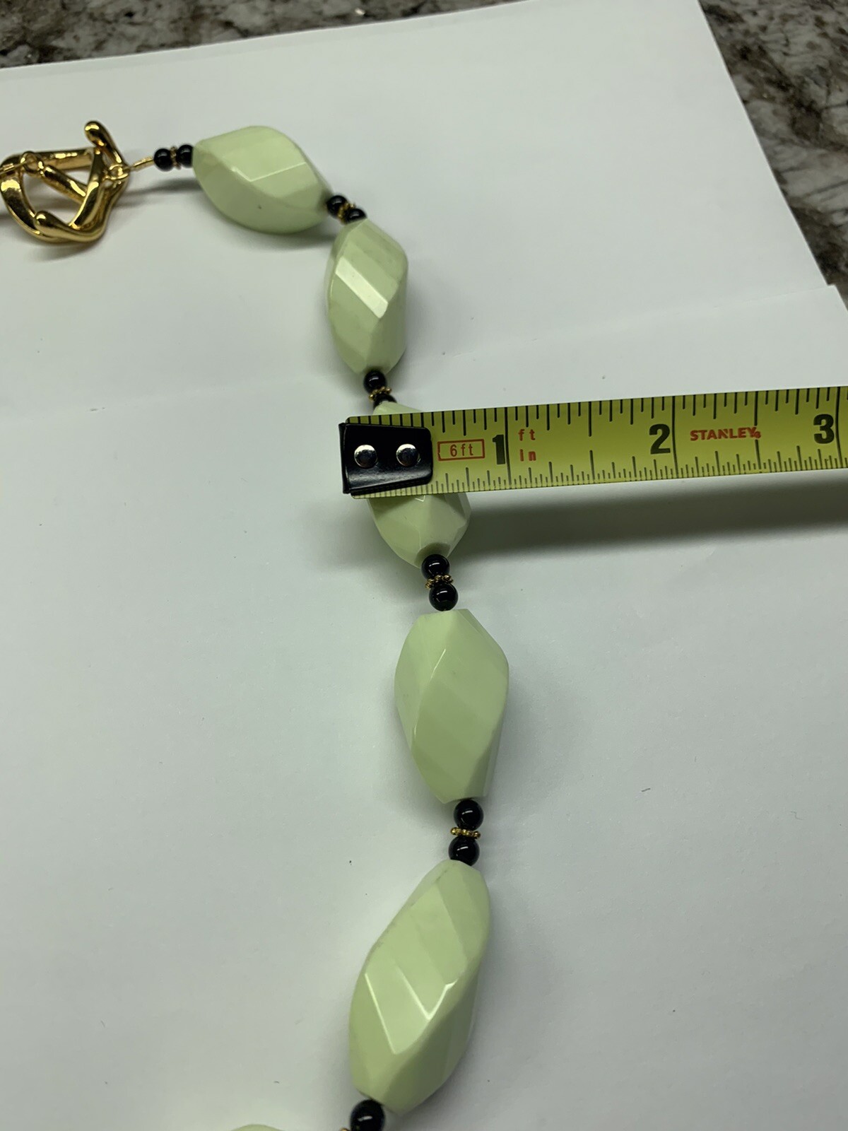 Beautiful Light Green Beaded Costume Jewelry Necklace With Hand Painted Pendant