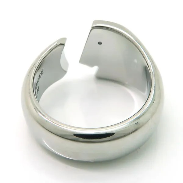 HERMES Carrousel Ring T58 Size Lacquered Metal Silver Blue Color Logo Paris
