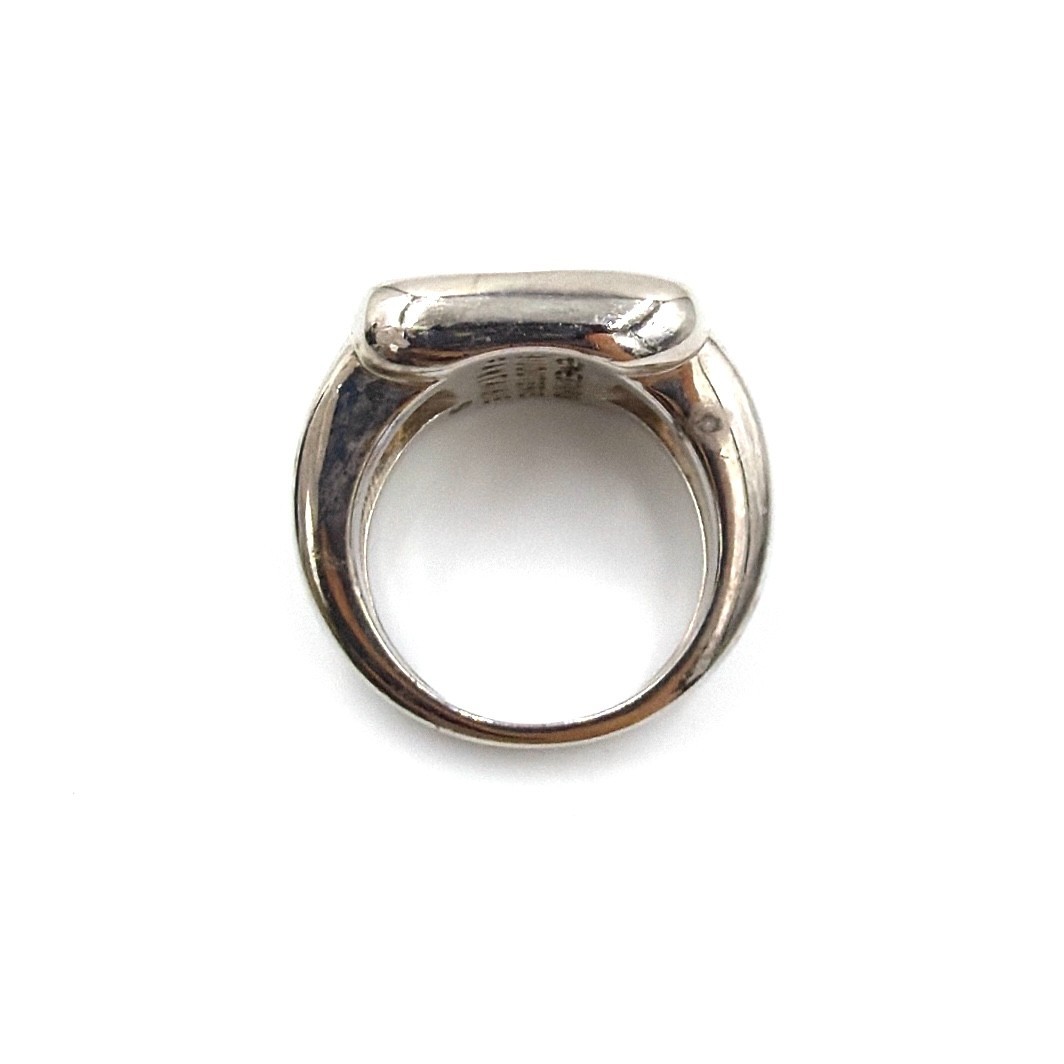 Hermes Serie Sellier Mother of Pearl Shell Square Ring Silver Size 51 10.8g Auth