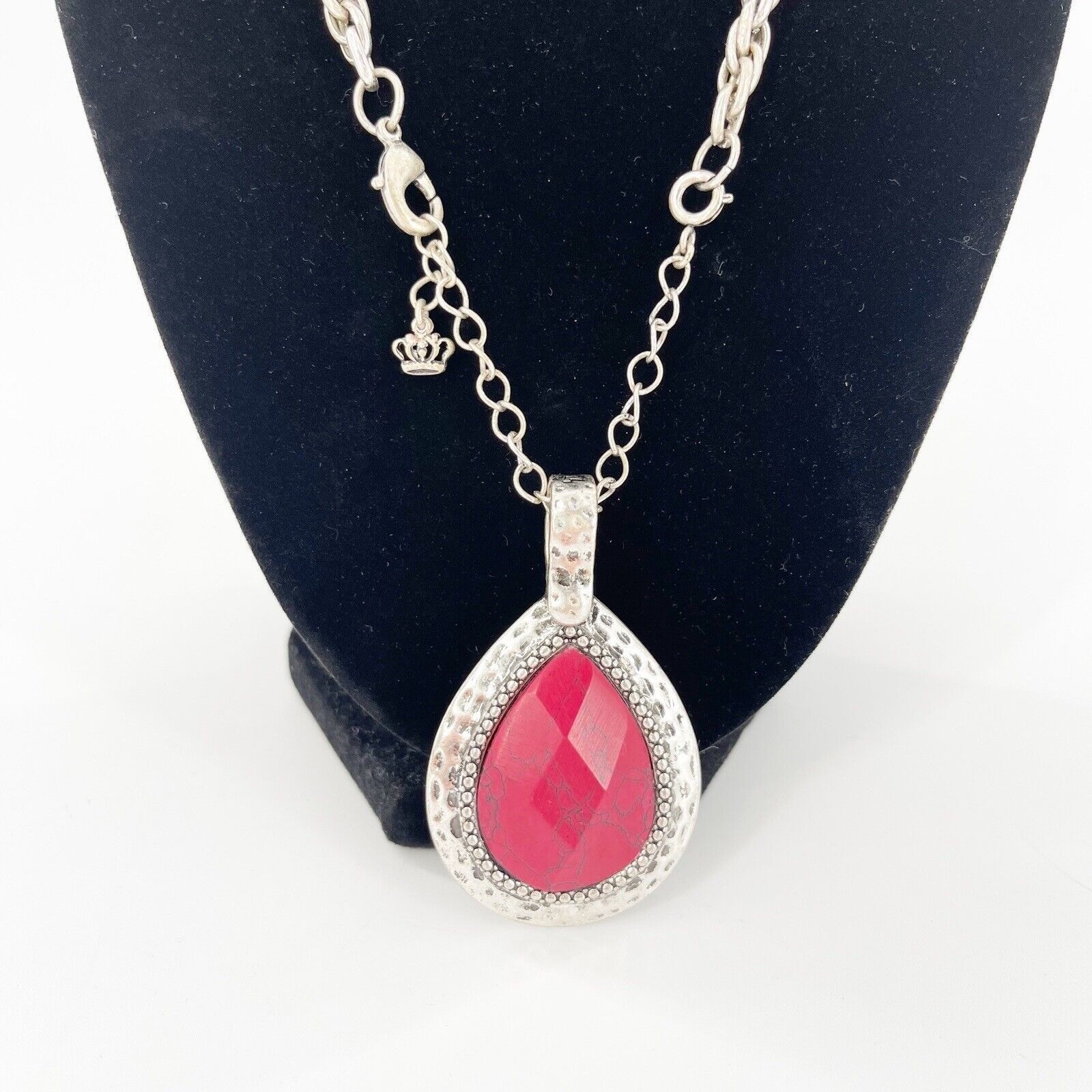 Shiny Rose Crystal Pendant Chain Necklace Costume Pink Oval Silver Reversible