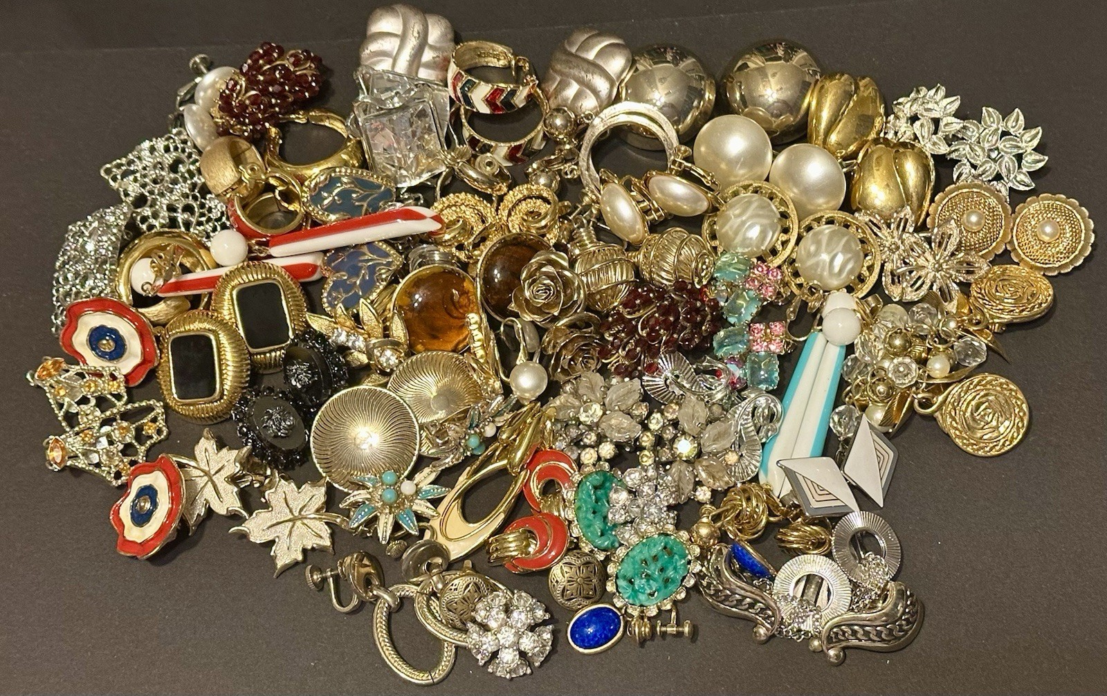Signed Vintage clip earrings 57 pairs. Trifari, Jomaz, Bogoff and more!