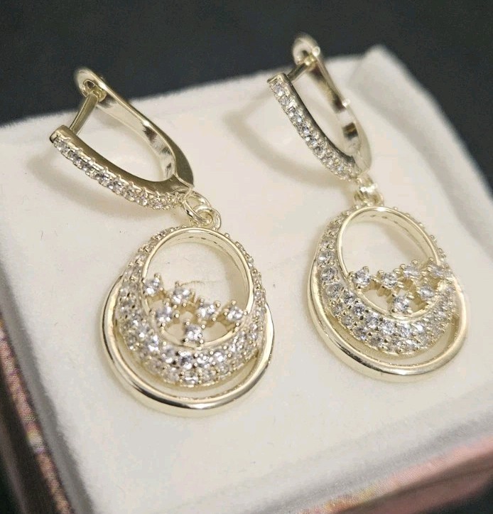 Gold Plated Sterling Silver Cubic Zirconia Drop Dangle Earrings Birthday Gift