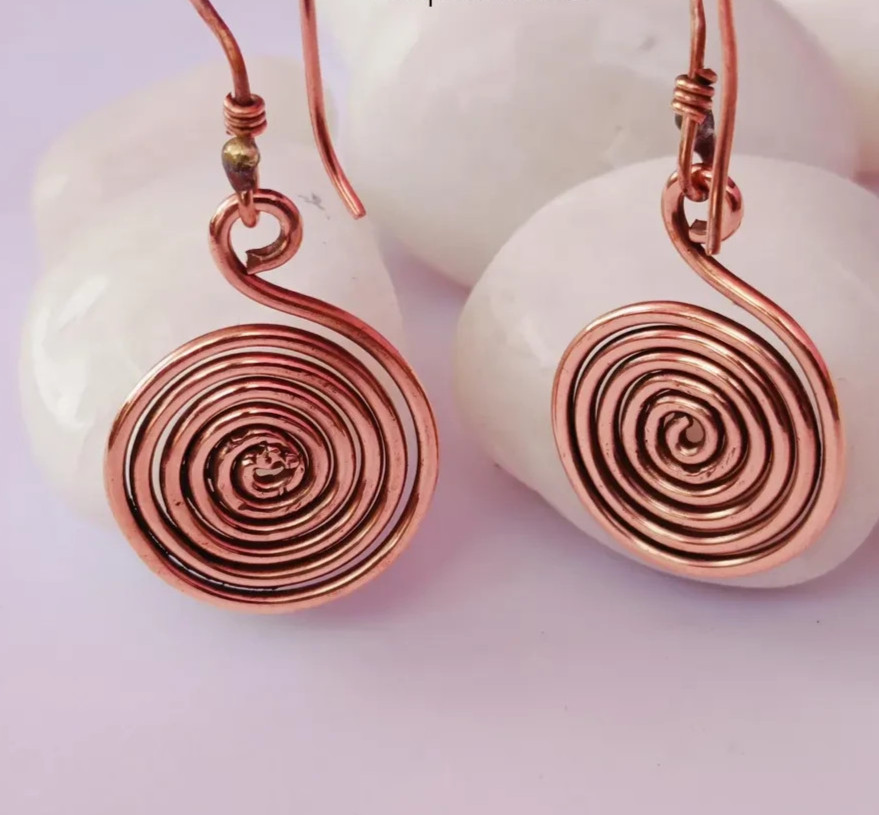 1 Pair Pure Copper Healing Spiral Hook Earrings, Jewelry Spiritual Kriya