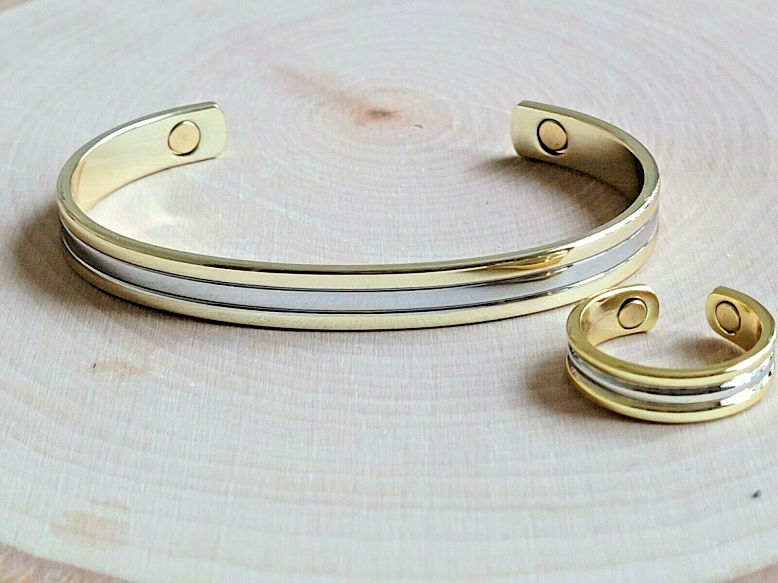 Solid Copper Magnetic Bracelet Ring – Arthritis Cuff Ring Set Gold Silver Roman
