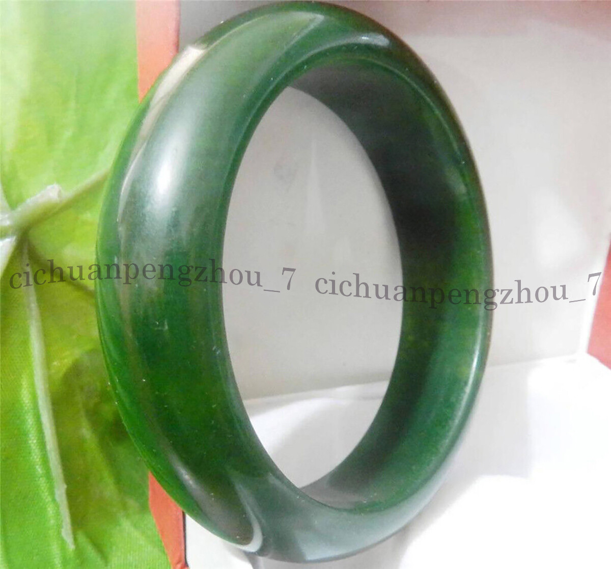 Real 58mm Dark Green Bangle Bracelet Natural A Green Jade Free-Jewelry Box