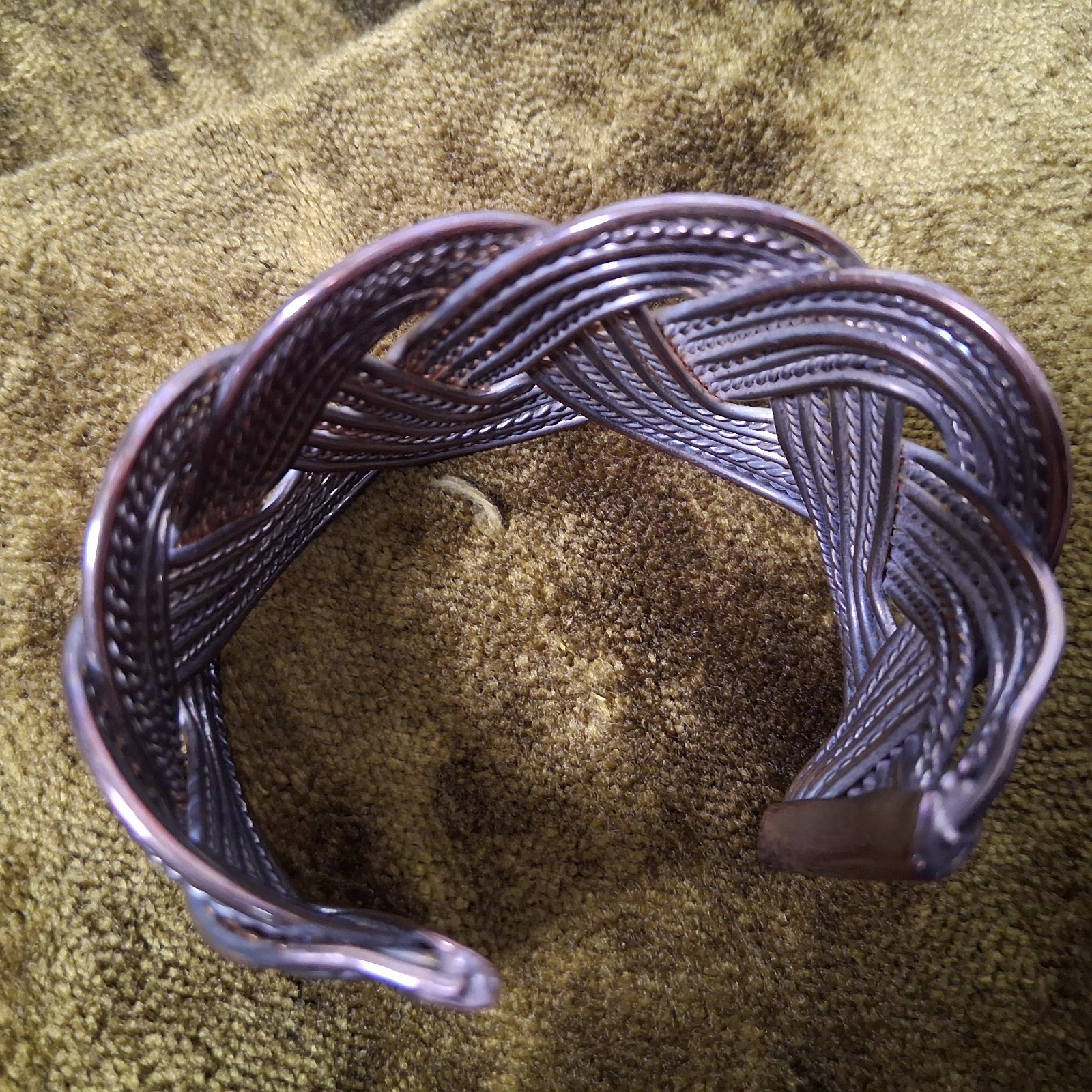 Braided Metal Cuff Bracelet Slip On Chunky Metal Jewelry Coil Boho 2″ Wide