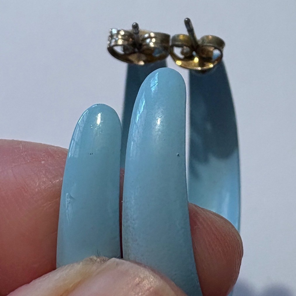 1980s Light Blue Enamel Hoop Earrings Retro C-Shape Post Back Glossy Pastel