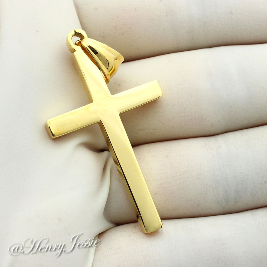 20″MEN Stainless Steel 2mm Gold Plated Box Link Chain Necklace Cross Pendant*GP