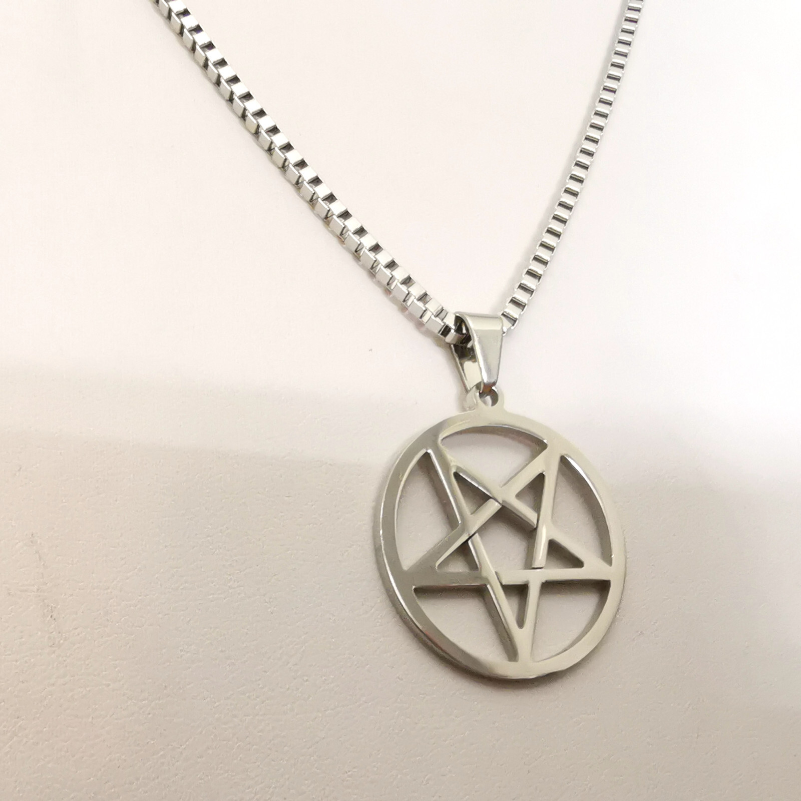 Stainless steel Pentagram star charm necklace pendant 16–40inch box chain
