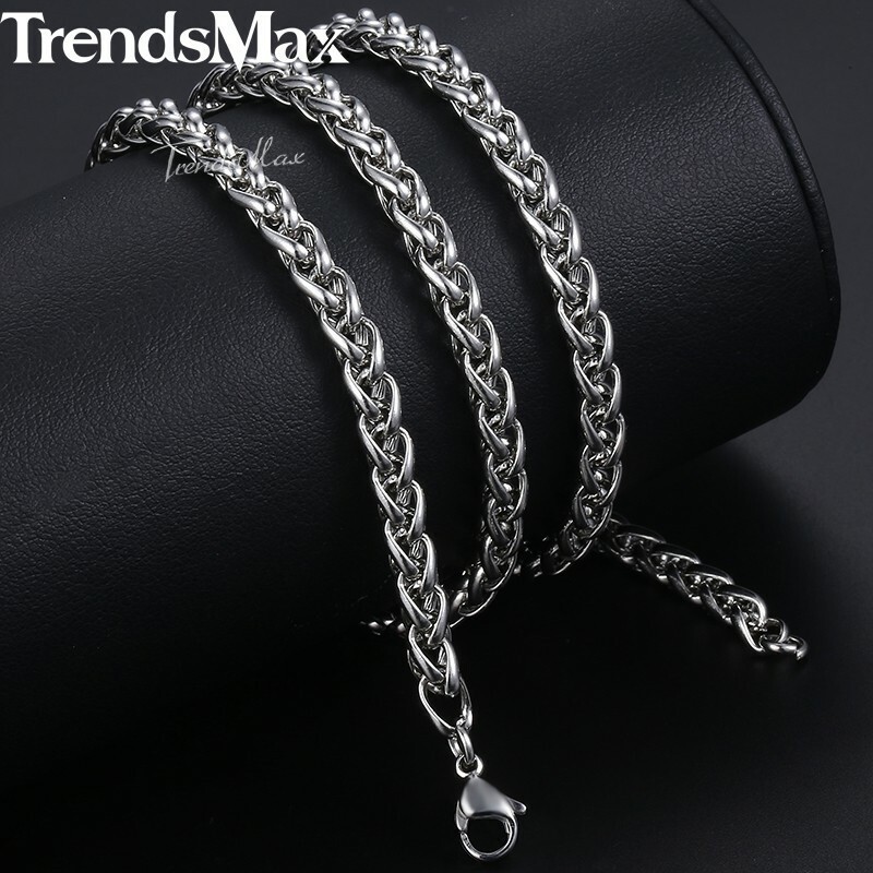 3mm-20in Braided Wheat Chain Silver 316L Stainless Steel Men Women Necklace