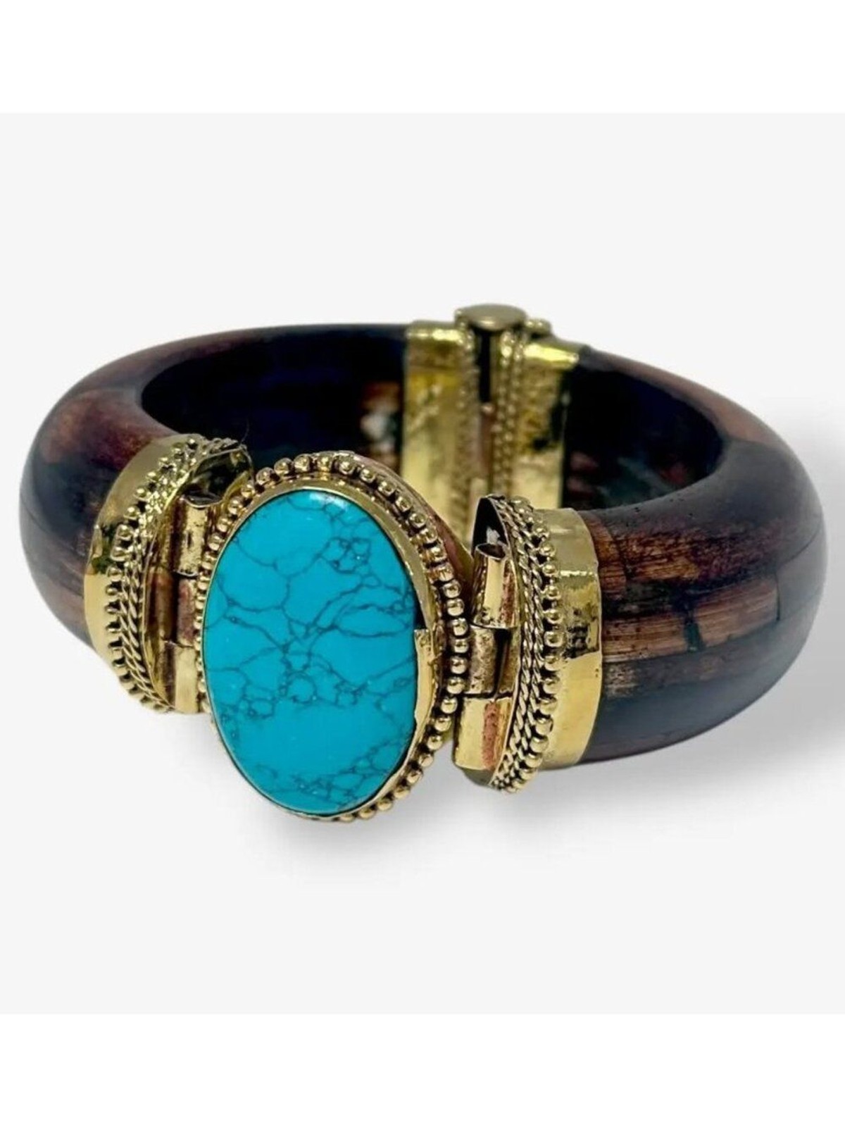 Designer Handmade Turquoise Buffalo Bone Bracelet Boho Statement Cuff NWT