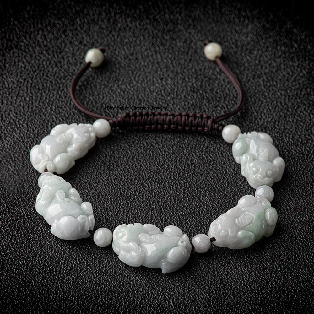 Real Grade A Natural White Jade Jadeite Unisex Lucky 5pcs Pixiu Beads Bracelet