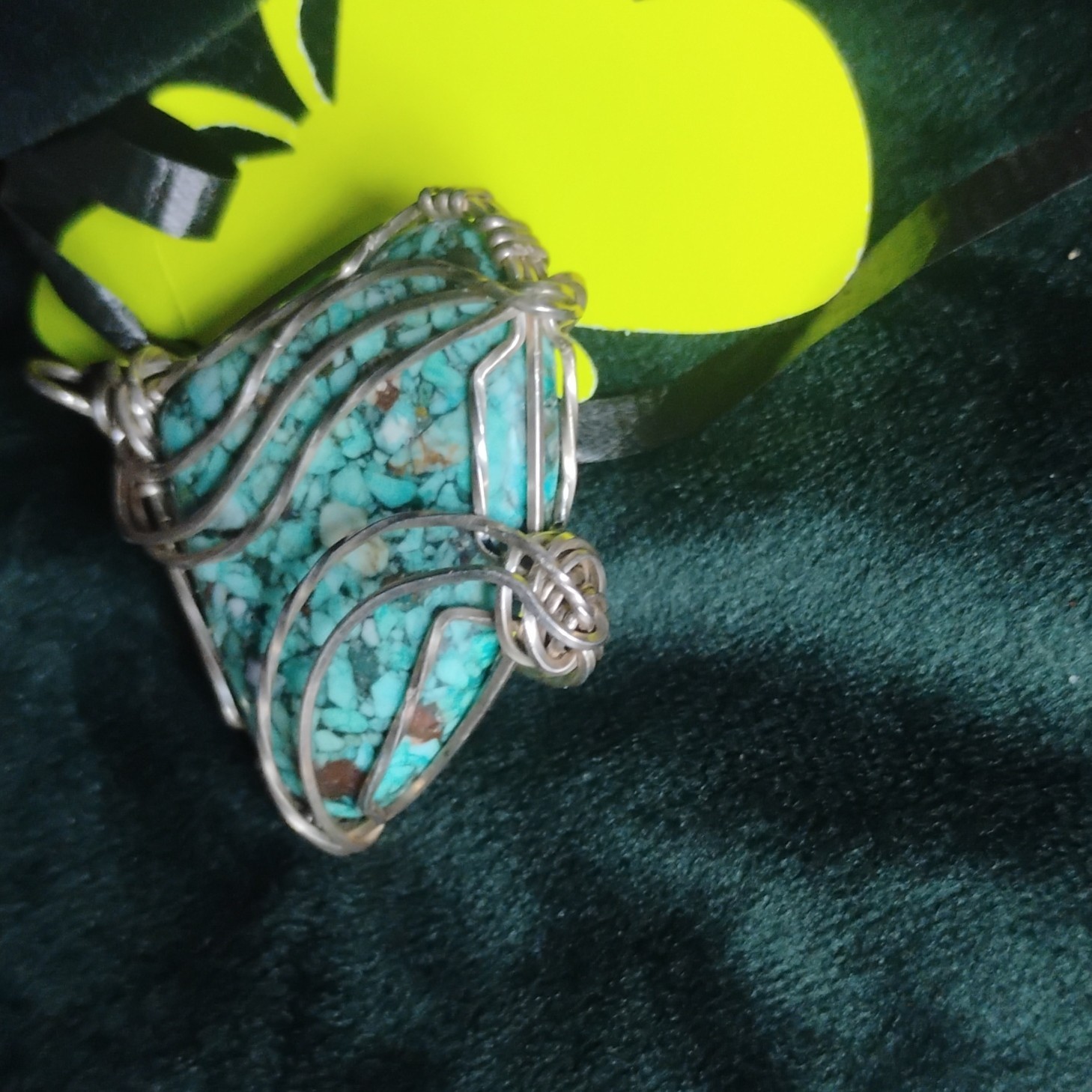 Silver Wire Wrap Turquoise Triangle Charm Pendant, Blue Stone