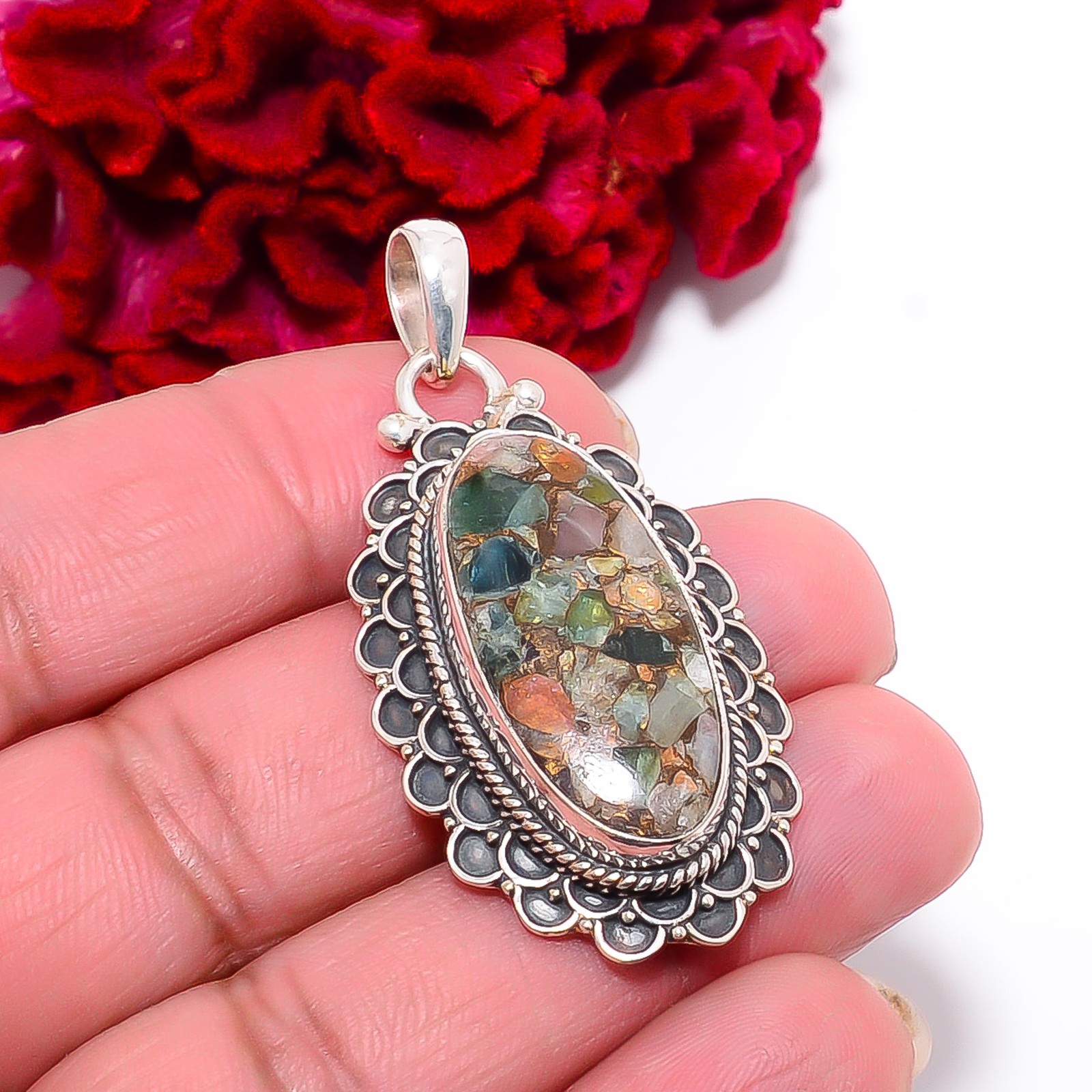 Copper Tourmaline – Brazil Handmade 925 Sterling Silver Pendant 2.03″ P99944