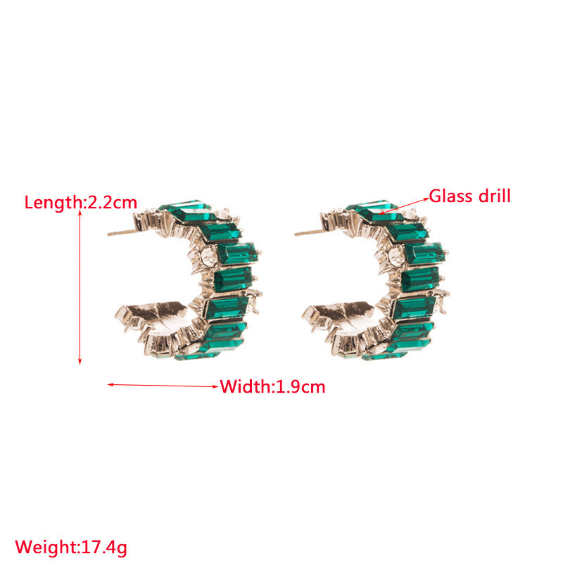 Inlaid Color Diamond C- Shaped Personality Simple Female Earrings Alloy